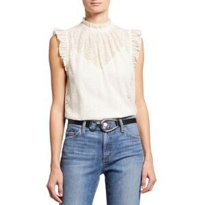 NWT FRAME Sleeveless Lace Ruffle Top Off-White Large